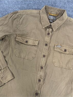 ARIAT REBAR Mens XL Khaki Twill Work Shirt Long Sleeve Button Gorpcore Cabincore